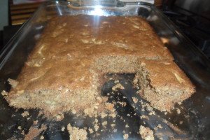 Baked apple cake in pan.