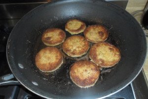 browning the eggplant in a pan