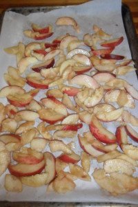 peach wedges on cookie sheet