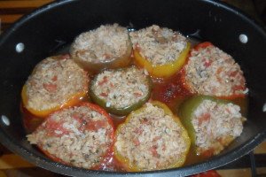stuffed peppers in the pot