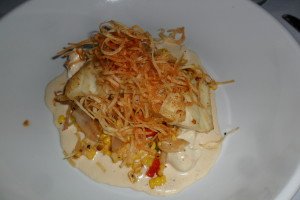 The grouper with crispy potato strings on top