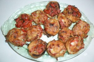 Broiled bruschetta on platter