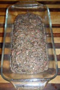 Meatloaf mixture in loaf pan