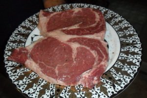 ribeye steaks with salt and pepper