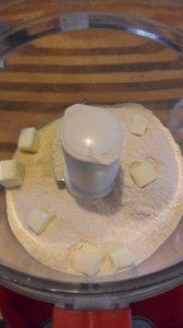 Cubed butter with dry ingredients