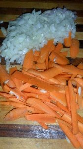 Sort of julienned carrots and chopped onion