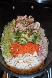All vegetables cut and ready to cook.