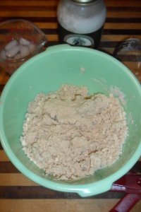 Ingredients in bowl with water added.