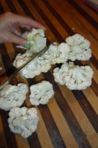 Chopping the cauliflower