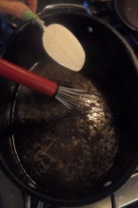 Adding the flour to the juice.