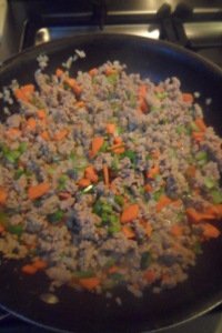 Cooking the vegetables and meat