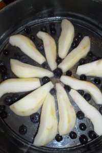 Nice arrangement of pears and blueberries.