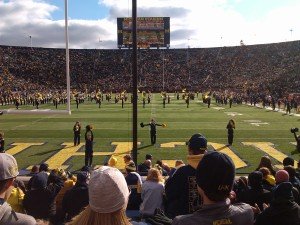 A packed Michigan stadium from an end zone seat during the halftime show.