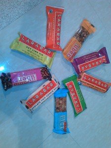 Variety of 9 colorful nutrition bars.