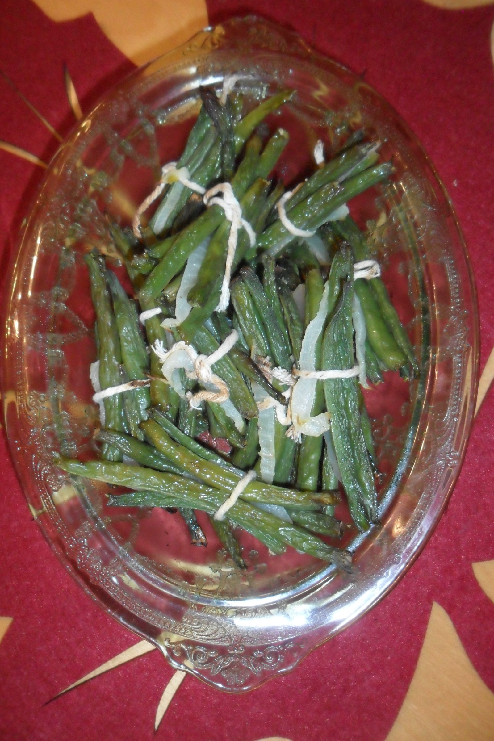 Cute bean bundles on serving plate