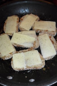 Topped bread back in the pan.