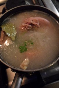 Making the chicken broth.