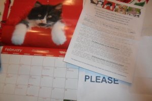 Humane society calendar and donation request.