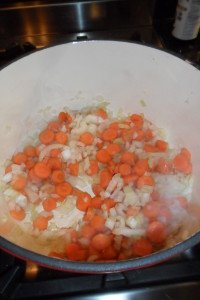 Starting to cook carrots and onion.