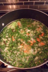 Making the vegetable soup base.