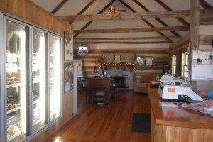 Inside the cabin/shop - meat freezers on left.