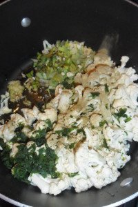 Ingredients in the pan ready to saute.