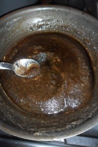 Mixing sugar into browned butter.