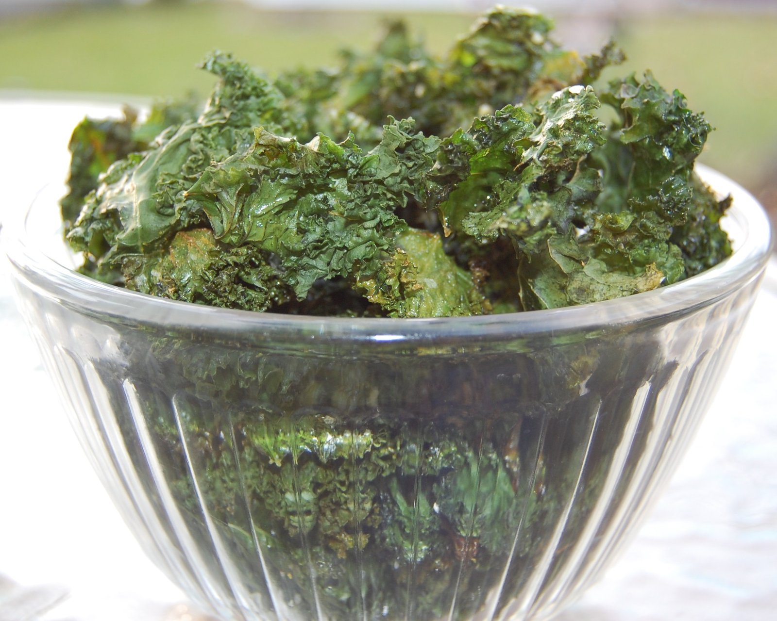 Bowl of kale chips.