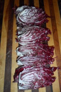 Raw radicchio cut in wedges.