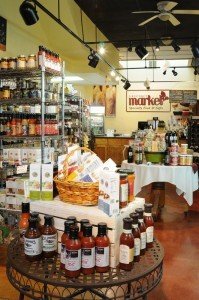 Displays of market items.