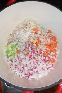 Chopped vegies ready to cook.