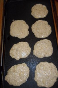 Pancakes on the griddle.