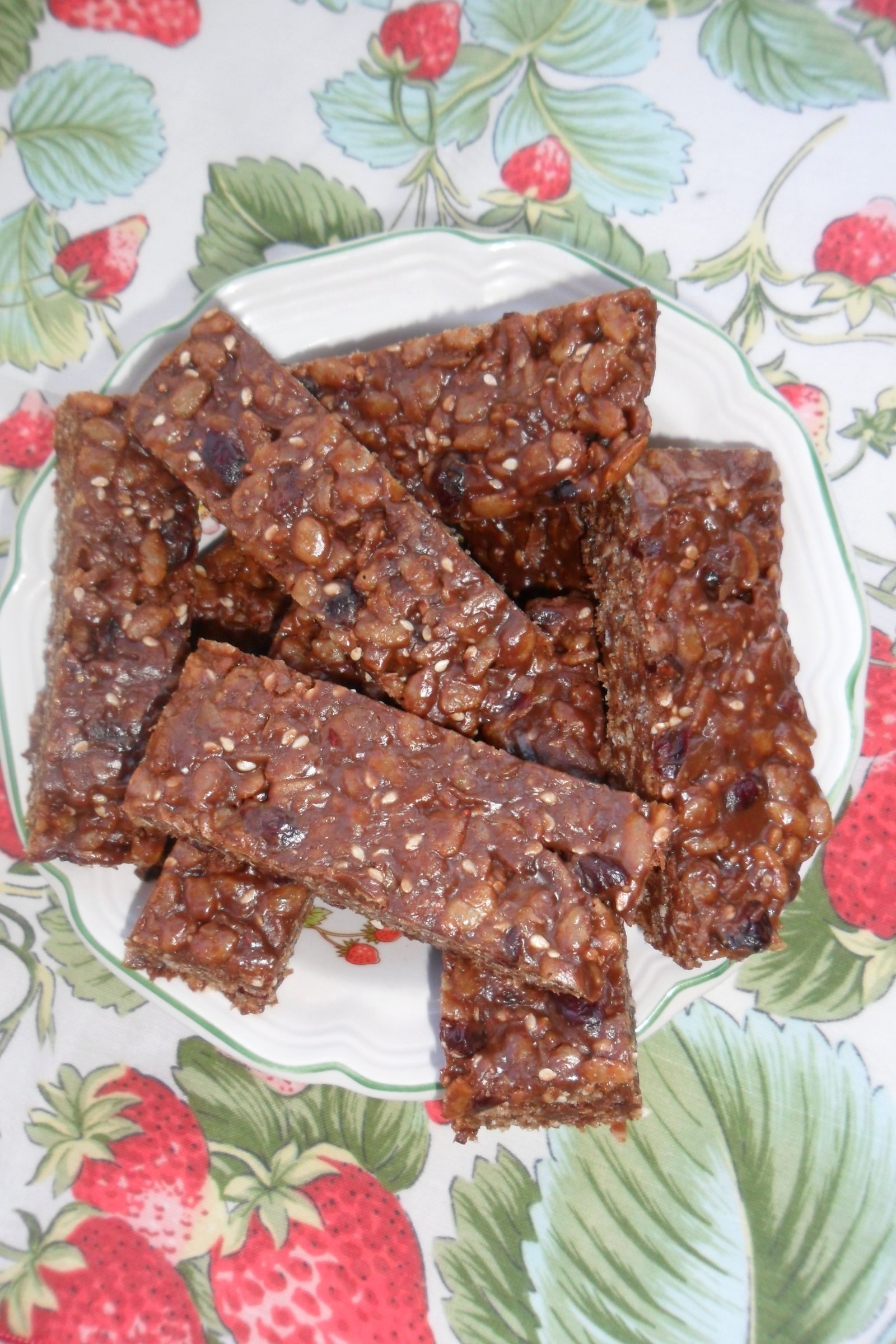 Serving bars in a strawberry bowl.