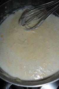 Whisking in the cheese.