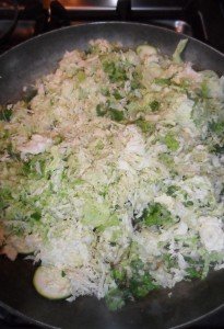 Cooking first batch of vegetables.